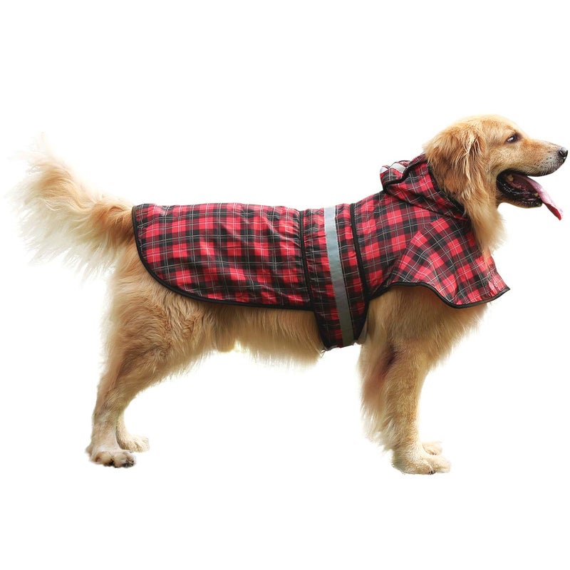 HDE Dog Raincoat Jacket Reflective Adjustable Hooded Pet Poncho Rain Coat with Leash Hole for Small to X-Large Dogs Plaid - L - Image 2